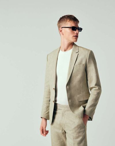 Abercrombie & Fitch Abercrombie & Fitch linen blend slim fit single breasted blazer in green - part of a set