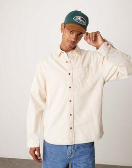 Abercrombie & Fitch Abercrombie & Fitch long sleeve denim shirt in cream-Neutral