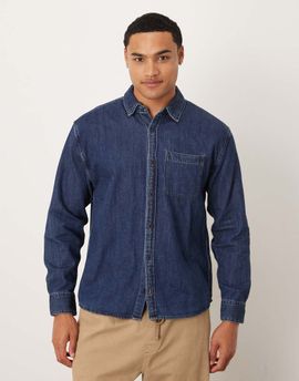 Abercrombie & Fitch Abercrombie & Fitch long sleeve denim shirt in dark blue wash