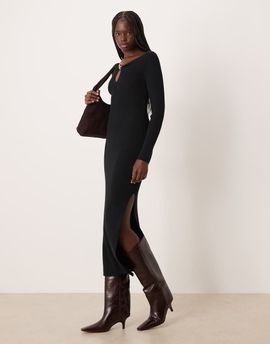 Abercrombie & Fitch Abercrombie & Fitch long sleeve hardware sweater maxi dress in black