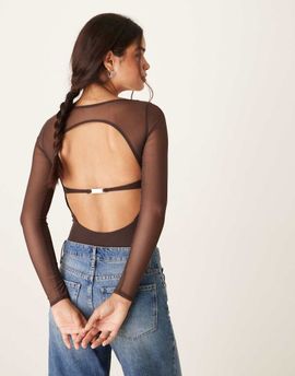 Abercrombie & Fitch Abercrombie & Fitch long sleeve mesh bra-free bodysuit in brown