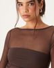 Abercrombie & Fitch Abercrombie & Fitch long sleeve mesh bra-free bodysuit in brown - 3