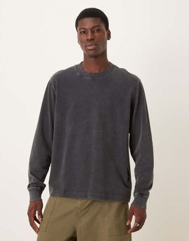 Abercrombie & Fitch Abercrombie & Fitch long sleeve premium heavyweight T-shirt in washed charcoal-Green