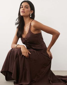 Abercrombie & Fitch Abercrombie & Fitch longline button up cami slip in brown