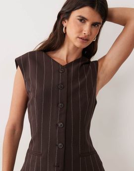 Abercrombie & Fitch Abercrombie & Fitch longline v-neck vest in black pinstripe