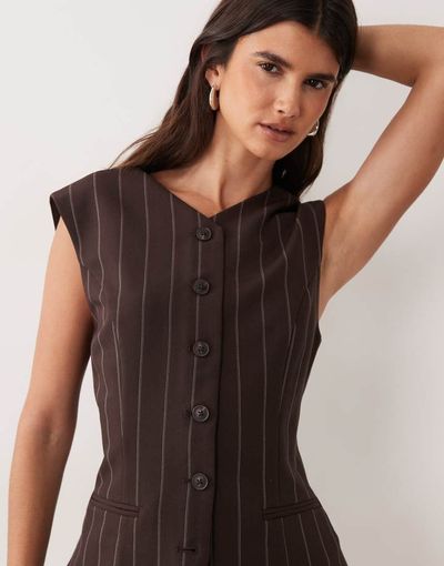 Abercrombie & Fitch Abercrombie & Fitch longline v-neck vest in black pinstripe