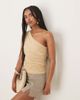 Abercrombie & Fitch Abercrombie & Fitch mesh asymmetric tie detail top in beige-Neutral - 1