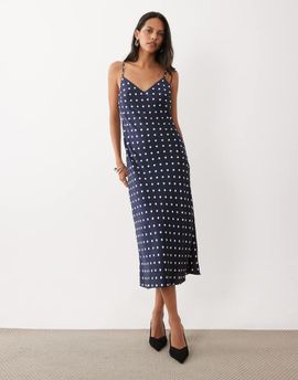 Abercrombie & Fitch Abercrombie & Fitch midaxi satin slip dress in navy polka dots