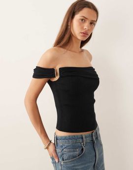 Abercrombie & Fitch Abercrombie & Fitch off shoulder top with hardware detail in black