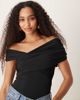 Abercrombie & Fitch Abercrombie & Fitch off the shoulder asymmetric wrap bodysuit in black - 1