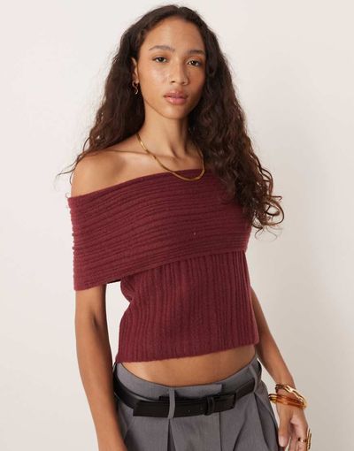 Abercrombie & Fitch Abercrombie & Fitch off the shoulder foldover top in burgundy-Red
