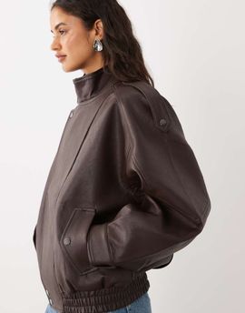 Abercrombie & Fitch Abercrombie & Fitch oversized faux leather bomber jacket in brown