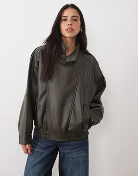 Abercrombie & Fitch Abercrombie & Fitch oversized faux leather bomber jacket in khaki green