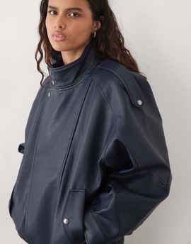 Abercrombie & Fitch Abercrombie & Fitch oversized faux leather bomber jacket in navy