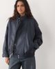 Abercrombie & Fitch Abercrombie & Fitch oversized faux leather bomber jacket in navy - 3
