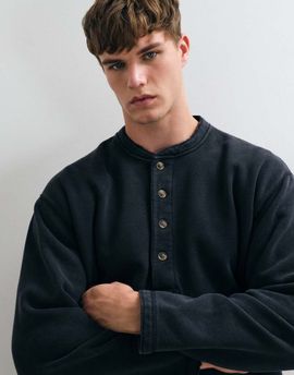 Abercrombie & Fitch Abercrombie & Fitch oversized heavyweight henley top in washed black