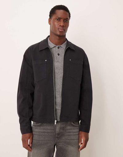 Abercrombie & Fitch Abercrombie & Fitch oversized zip up shacket in black