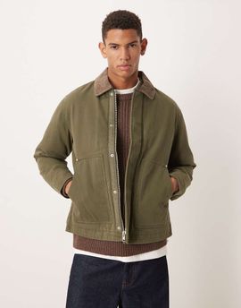 Abercrombie & Fitch Abercrombie & Fitch padded worker jacket with corduroy collar in green