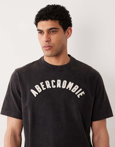 Abercrombie & Fitch Abercrombie & Fitch patch logo t-shirt in washed black