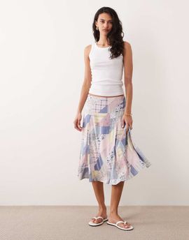 Abercrombie & Fitch Abercrombie & Fitch patchwork godet midi skirt in blue