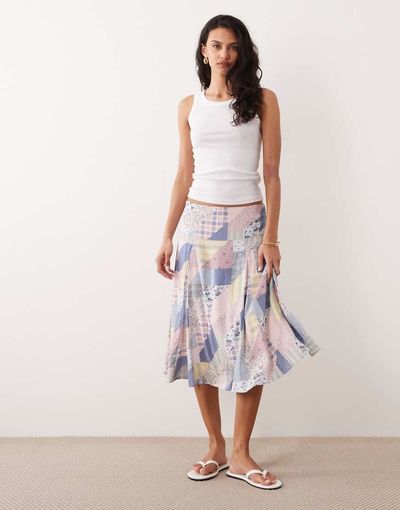 Abercrombie & Fitch Abercrombie & Fitch patchwork godet midi skirt in blue