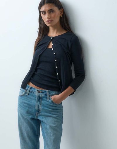 Abercrombie & Fitch Abercrombie & Fitch pointelle cami and cardigan in black