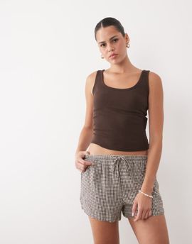 Abercrombie & Fitch Abercrombie & Fitch pull on embroidered boho shorts in brown gingham