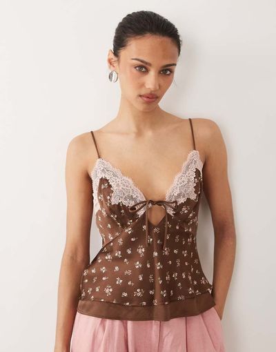 Abercrombie & Fitch Abercrombie & Fitch reversible cami top in floral print-Brown