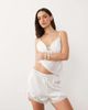 Abercrombie & Fitch Abercrombie & Fitch satin lace trim pajama shorts in cream - part of a set-White - 1