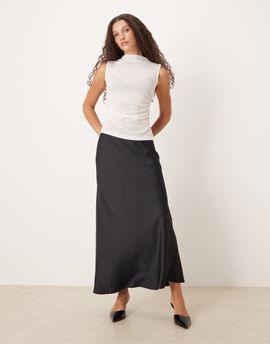 Abercrombie & Fitch Abercrombie & Fitch satin look high rise bias cut maxi skirt in black