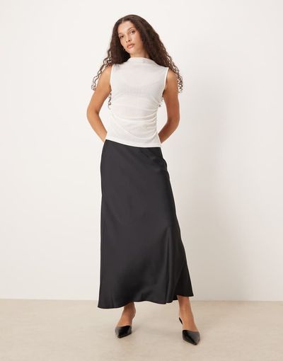 Abercrombie & Fitch Abercrombie & Fitch satin look high rise bias cut maxi skirt in black