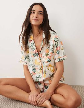 Abercrombie & Fitch Abercrombie & Fitch satin short sleeve pajama shirt in yellow citrus print - part of a set