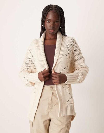 Abercrombie & Fitch Abercrombie & Fitch shawl collar boho cardigan in cream-Neutral