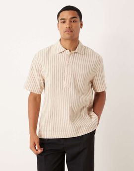 Abercrombie & Fitch Abercrombie & Fitch short sleeve cropped poplin shirt in beige-Neutral