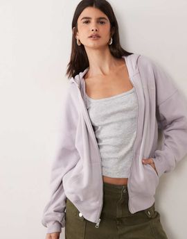 Abercrombie & Fitch Abercrombie & Fitch side logo zip up hoodie in lilac-Purple