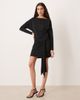 Abercrombie & Fitch Abercrombie & Fitch slash neck long sleeve mini dress with tie up front detail in black - 2
