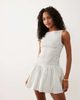 Abercrombie & Fitch Abercrombie & Fitch slash neck smocked skort mini dress in white pinstripe - 1