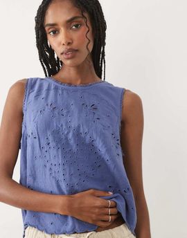 Abercrombie & Fitch Abercrombie & Fitch sleeveless embroidered top with tie up back in blue-White