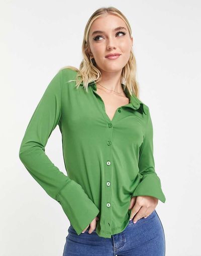 Abercrombie & Fitch Abercrombie & Fitch slinky slim jersey shirt in green