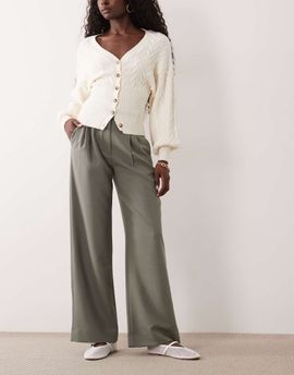 Abercrombie & Fitch Abercrombie & Fitch Sloane high rise wide leg pants in khaki-Green