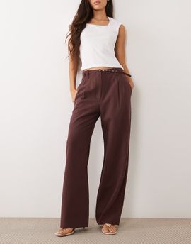 Abercrombie & Fitch Abercrombie & Fitch Sloane high rise wide leg pants with belt in burgundy-RED
