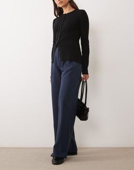 Abercrombie & Fitch Abercrombie & Fitch Sloane high rise wide leg pants with belt in navy