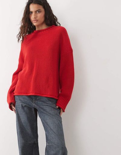 Abercrombie & Fitch Slouchy Knit Sweater In Red