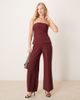 Abercrombie & Fitch Abercrombie & Fitch strapless longline tube jumpsuit with velvet detailing in burgundy-Red - 1