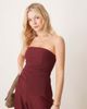 Abercrombie & Fitch Abercrombie & Fitch strapless longline tube jumpsuit with velvet detailing in burgundy-Red - 2