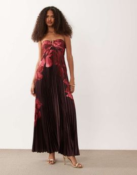 Abercrombie & Fitch Abercrombie & Fitch strapless plisse maxi dress with scarf detail in pink floral