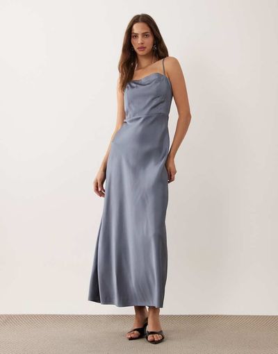 Abercrombie & Fitch Abercrombie & Fitch strappy square neck maxi dress in petrol blue