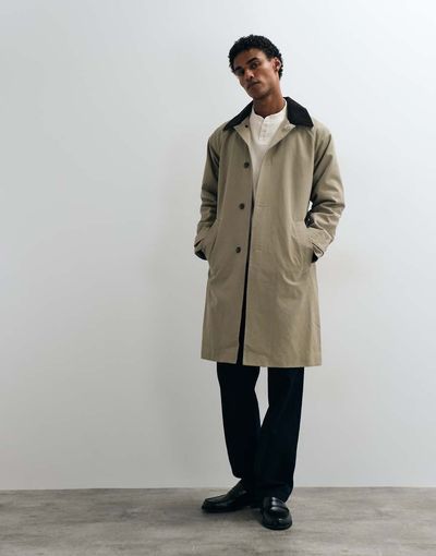 Abercrombie & Fitch Abercrombie & Fitch trench coat with cord collar in beige-Neutral