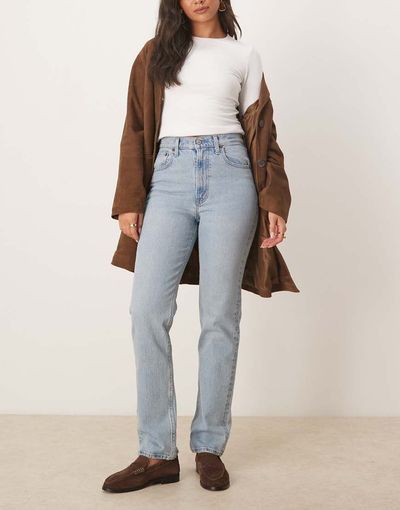 Abercrombie & Fitch Abercrombie & Fitch ultra high rise 90s straight leg jeans in light-blue wash
