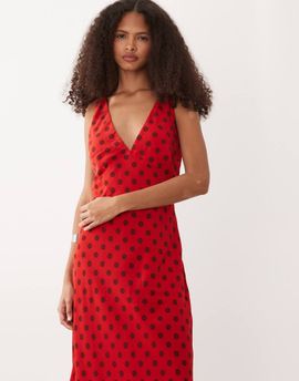 Abercrombie & Fitch Abercrombie & Fitch v-neck midi slip dress in red polka dots